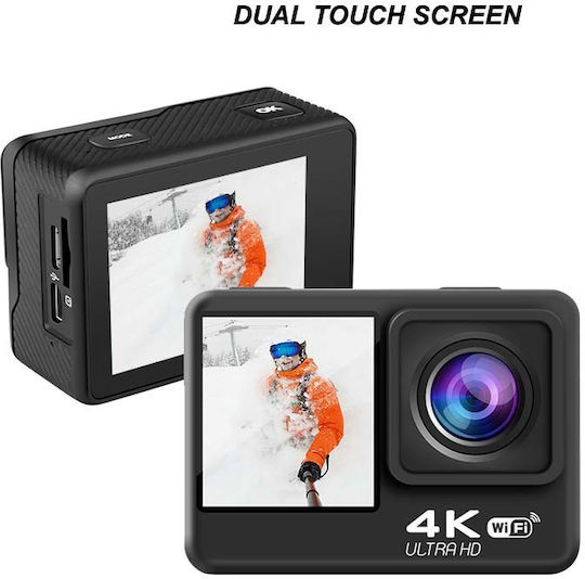 idl-Q60AR 128GB Cameră de Acțiune 4K Ultra HD Subacvatică (cu Carcasă) cu Ecran 2" și Wi-Fi Neagră