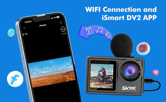 idl-S81TR5K Cameră de Acțiune 5K cu Ecran 1.4" și Wi-Fi Neagră