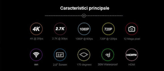 idl-Q80TR 32GB Cameră de Acțiune 4K Ultra HD Subacvatică (cu Carcasă) cu Ecran 2" și Wi-Fi Neagră