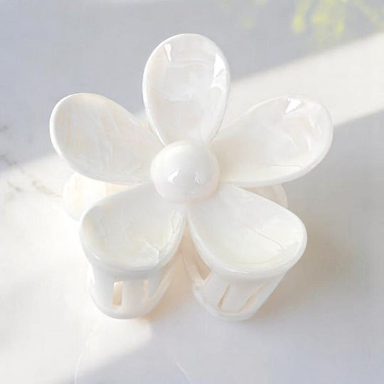 Hair Clip Xl Clamp Flower Marmurek White 7.5 X 8cm Sp379b