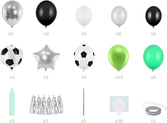 Ghirlandă de Baloane de Fotbal Idealstore pentru Petrecere Include 48 de Baloane, Panglică de 2,5 m, O Pereche de Benzi de Spumă din Hârtie, Dimensiuni 150 x 126 cm, Latex, Culori Mixte, Ideal pentru Petrecerile Băieților