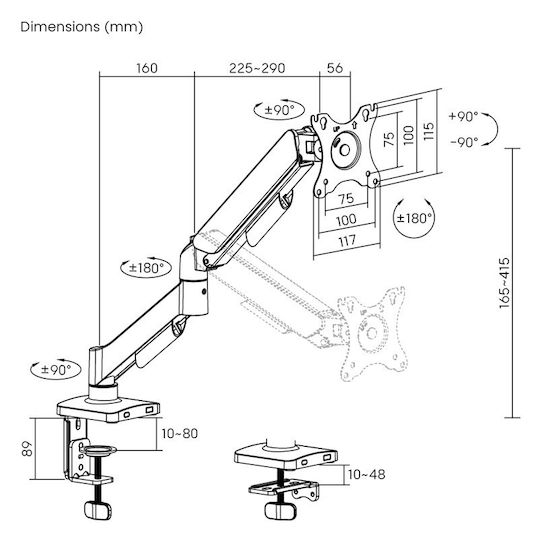 Brateck Halterung Auf dem Schreibtisch Monitor bis 32" (LDT97-C012E)