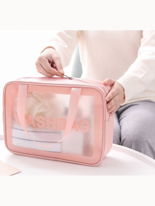 Ecarla Cosmetic Bag Set 3-in-1 Portable Case 3 Sizes Powder Pink