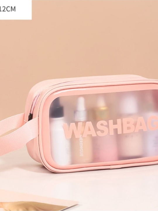 Ecarla Cosmetic Bag Set 3-in-1 Portable Case 3 Sizes Powder Pink
