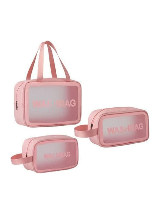 Ecarla Cosmetic Bag Set 3-in-1 Portable Case 3 Sizes Powder Pink
