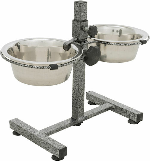 Pet Camelot Stainless Steel Bowl Food & Water for Dog & Cat with Base 2x 1.5lt 43cm in Silver Color