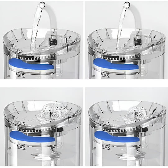 Dispenser și Hranitor 2în1 pentru Animale Idealstore Dimensiune 16.5 X 22 Cm Capacitate 2l Filtru în 3 Straturi Curățare Ușoară Transparent