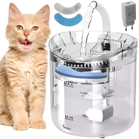 Dispenser și Hranitor 2în1 pentru Animale Idealstore Dimensiune 16.5 X 22 Cm Capacitate 2l Filtru în 3 Straturi Curățare Ușoară Transparent