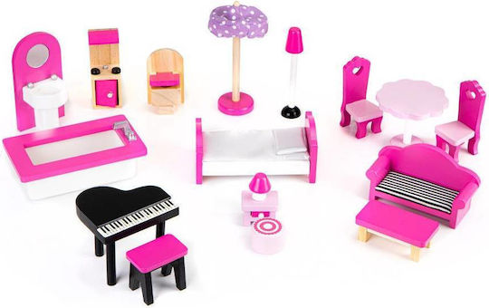 Căsuță de joacă pentru copii Bigshot Bs6391pink 3 nivele 5 camere baie bucătărie terasă lumini LED 17 piese de mobilier 90 x 59 x 30 cm roz