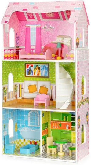 Căsuță de păpuși din lemn Mint Residence Idealstore 93 cm 3 niveluri independente 5 camere distincte 8 piese de mobilier din lemn de înaltă calitate