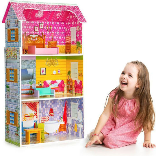Căsuță de păpuși din lemn Idealstore Sunny Residence 3 nivele independente 5 camere distincte 5 piese de mobilier realizate din lemn de înaltă calitate