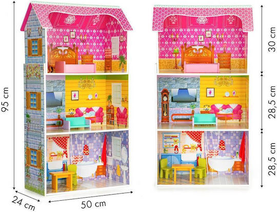 Căsuță de joacă pentru copii Bigshot Bs8012mc 3 nivele 3 camere baie bucătărie piese de mobilier incluse 95 x 50 x 24 cm multicoloră