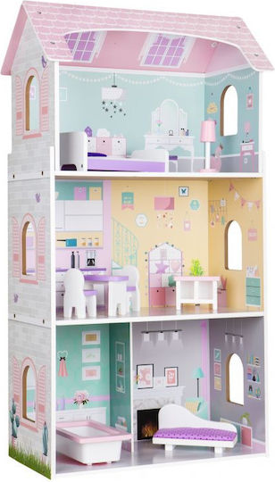 Wooden Dollhouse Kids Bigshot Bs4121pnk 3 Levels 4 Rooms Bathroom Kitchen Furniture Pink