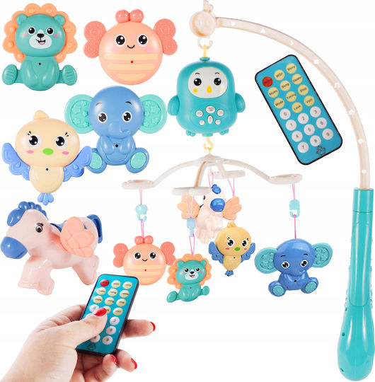 Multifunctional Interactive Happy Bed Bell Idealstore 360 Rotation Light Sound Effects Lullabies Animal Stories Detachable Rattles Remote Control Included