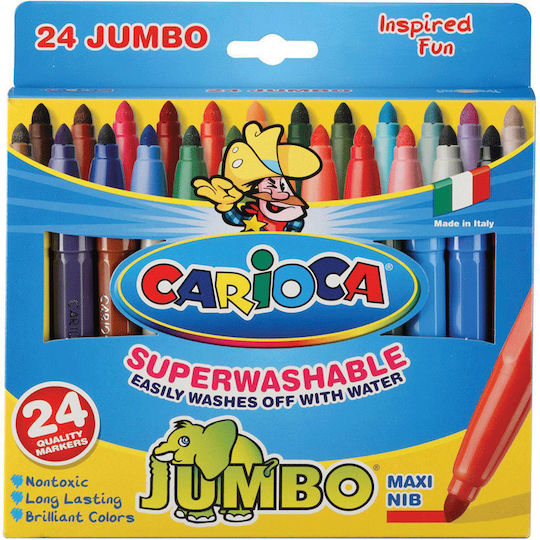 Carioca Jumbo Washable Drawing Markers 6mm Thick Set 24pcs