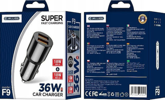Jellico Car Charger 36W Fast Charging with Ports 2xUSB-A Black Color