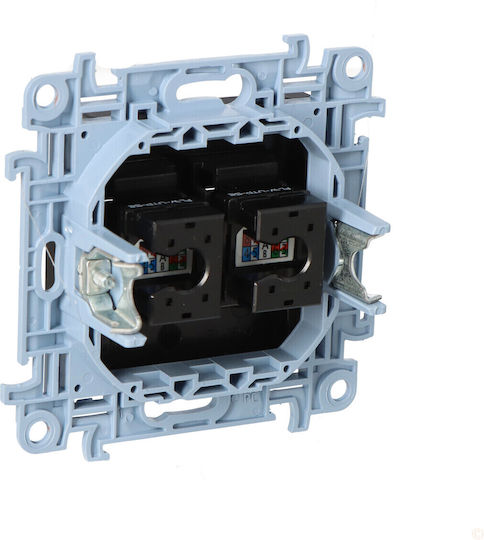 Kontakt-Simon Double Network Socket RJ45 with Cat5e Type Frame in Black Color C52.01/49