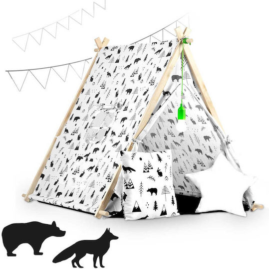 Luminile cortului de joacă Idealstore Tipi Model Tipi Bumbac Natural Perne Saltea Izolatoare Structură Stabilă Pereți Glisanți Husă de Depozitare Design cu Imprimeu Animal