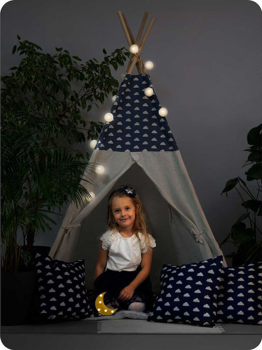 Play Tent Lights Idealstore Tipi Tipi Model Natural Cotton Cushions Insulating Mat Stable Structure Sliding Walls Storage Cover Blue White Color Play Tent Lights Idealstore Tipi Tipi Model Natural Cotton Cushions Insulating Mat Stable Structure Sliding Walls Storage Cover Blue White Color