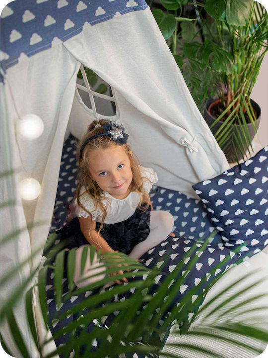 Spielzelt Lichter Idealstore Tipi-Modell Naturbaumwolle Kissen Isoliermatte Stabile Struktur Verschiebbare Wände Aufbewahrungshülle Blau Weiß Farbe
