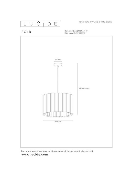Lucide Lightning Pendant Light White with Socket E27 40x40cm