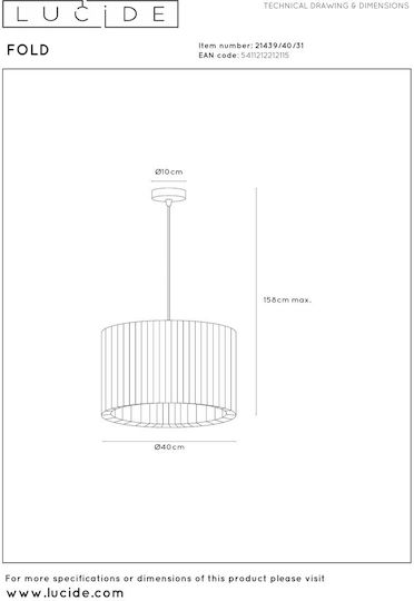 Lucide Lightning Κρεμαστό Φωτιστικό Λευκό με Ντουί E27 40x40εκ.