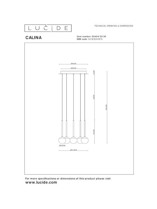 Lucide Lightning Calina Κρεμαστό Φωτιστικό Μαύρο LED με Θερμό Λευκό Φως 42x42εκ.