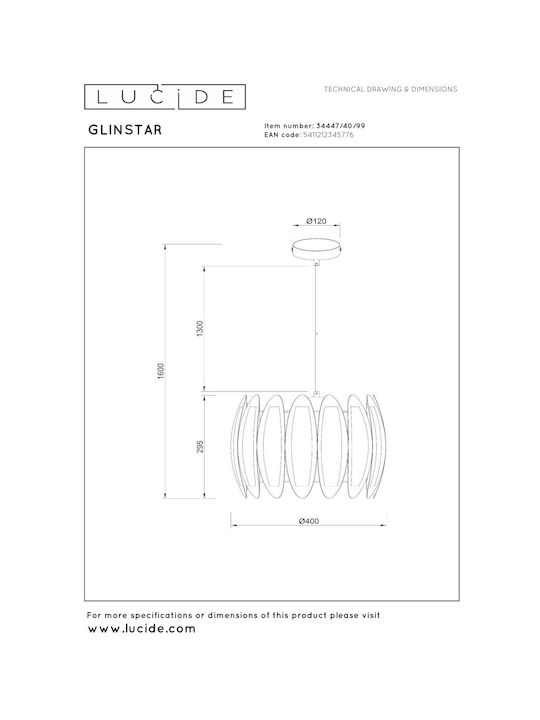 Lucide Lightning Glinstar Κρεμαστό Φωτιστικό Πολύχρωμο με Ντουί E27 40x40εκ.
