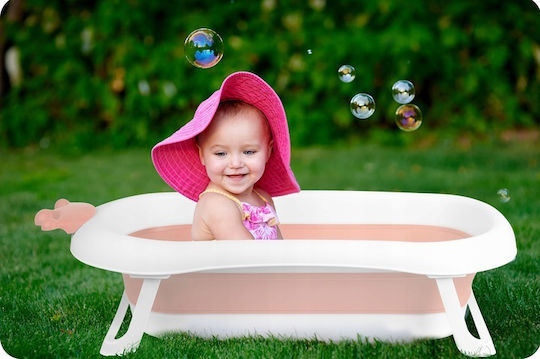 Baby-Badewannenkissen Faltbar 90x50x21,5 cm Weiß Rosa
