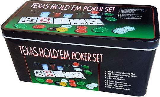 Set 200 Poker Chips in Metallic Box with Felt