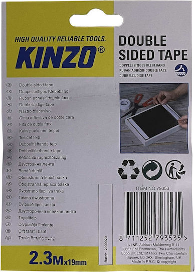 Kinzo White Αυτοκόλλητη Ταινία Διπλής Όψης Λευκή 2.3mx19mm