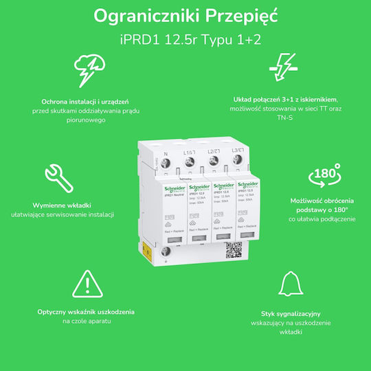 Schneider Electric Мълниезащитен Панел Тип T1 / T2 Максимален Разряден Ток 12.5kA