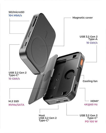 Icy Box USB-C Docking Station με SSD Enclosure Μαύρο (IB-DK4071M-CU31)