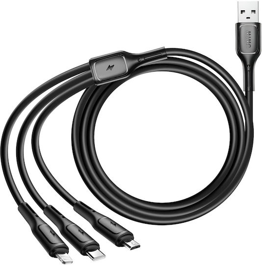 Wiwu Data Regular USB to Lightning / Type-C / micro USB Cable 3.1A Μαύρο 1m