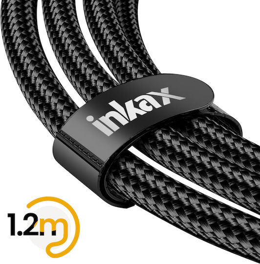 Inkax CK-135 Braided Cablu USB la Lightning / Type-C / micro USB cu mai multe porturi 2.1A Negru 1.2m