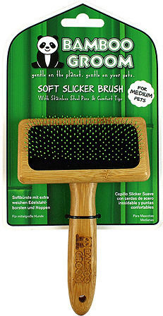 Bamboo Groom Brush Medium for Long-Haired Dogs for Coat Grooming Gray