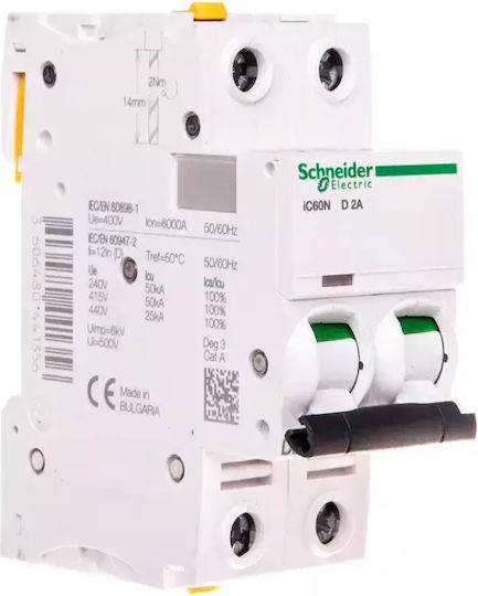 Schneider Electric Αυτόματη Ασφάλεια 2A Διπολική AC/DC A9F05202