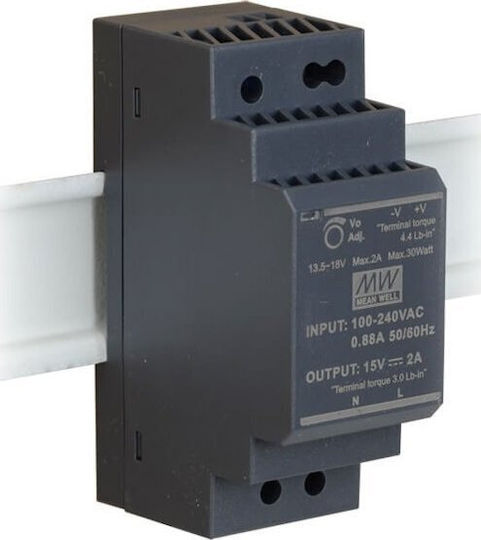 Mean Well Sursă de Alimentare pe Șină DIN cu Ieșire 15V și Putere 30W 2A