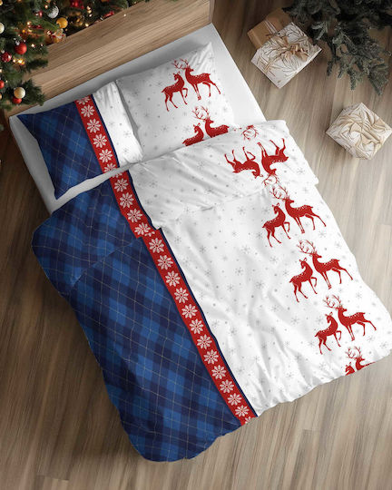 Detexpol Σετ Παπλωματοθήκη Βαμβακερή 140x200cm Μονή με 2 Μαξιλαροθήκες Blue Checkered