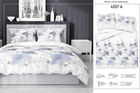Detexpol Σετ Παπλωματοθήκη Βαμβακερή 160x200cm Μονή με 2 Μαξιλαροθήκες Light Blue