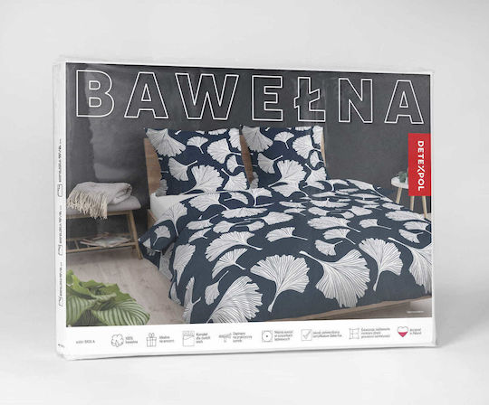 Detexpol Set Bettbezug Baumwolle 160x200cm Einzel mit 2 Kissenbezügen Blau