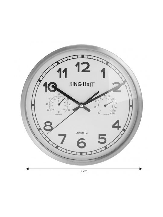 KING Hoff Ρολόι Τοίχου Ασημί Ø30cm