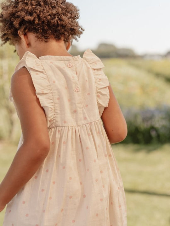 Children's Dress Sleeveless Linen Floral Sand