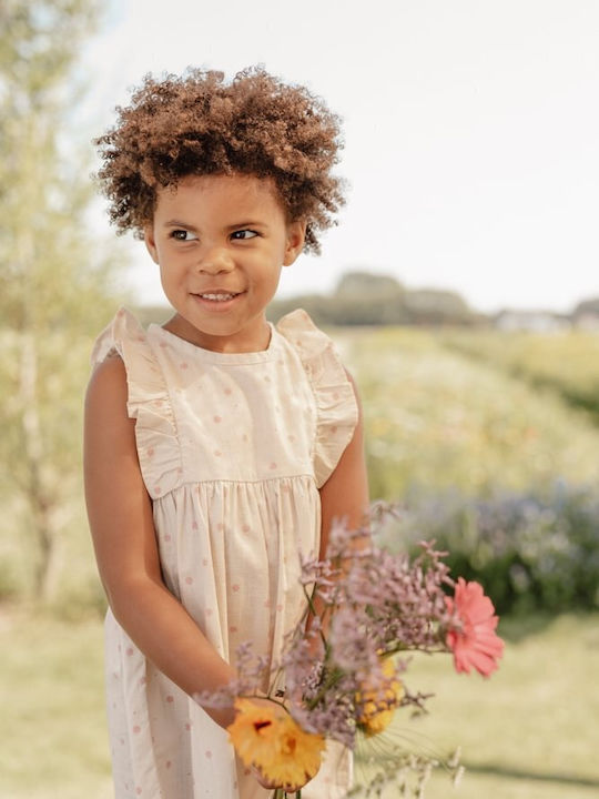 Children's Dress Sleeveless Linen Floral Sand