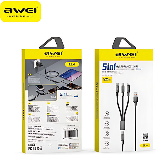 Awei Regular USB to Type-C / Lightning Cable Μαύρο (LYCL-1)