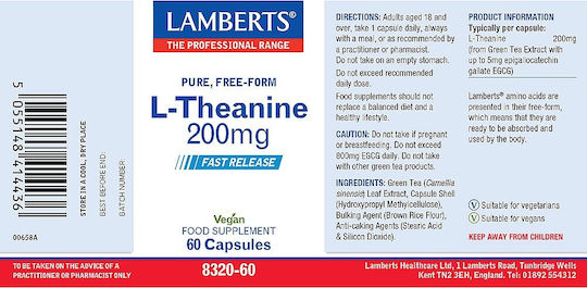 Lamberts L-Theanine 200мг 60 Капсули