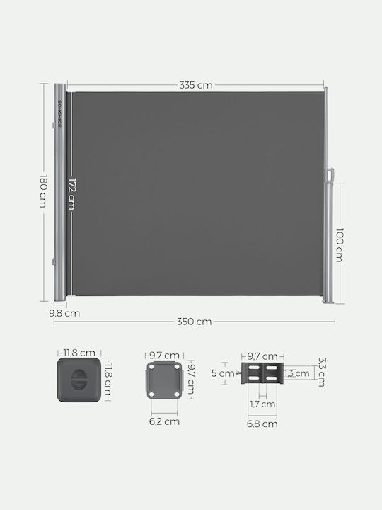 Songmics Πλαϊνό Ρολό Σκίασης Κήπου Γκρι 3.5x1.8m
