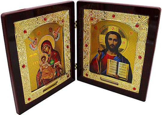 Heiligenikone Diptich Holz Jesus Christus Panagia Die Heilerin
