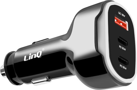 Linq Зарядно за Запалка за Кола 50W Двоен USB-C + USB Бързо Зареждане Компактно Черно