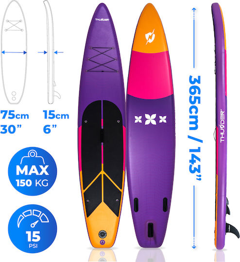 Thunder Inflatable SUP Board 365cm Inflatable SUP Board / Kayak with Length 3.65m Purple